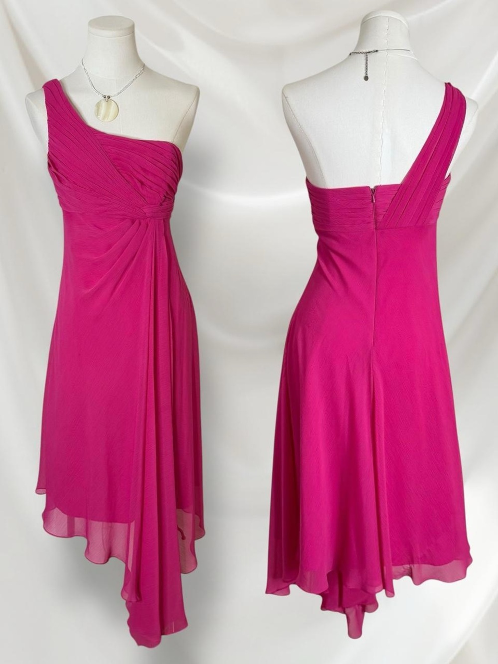 One-Shoulder Fuchsia Asymmetric Chiffon Dress